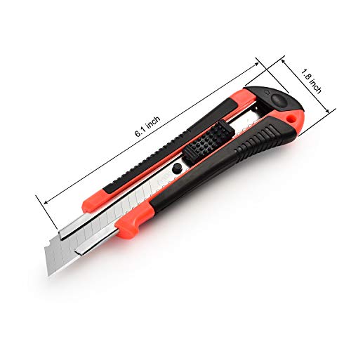 Retractable Utility Knife, Box Cutter, 12 Blades, Premium Rubbered Handle, Wide Razor, Smooth Mechanism, Office and Home use, for Cartons/ Rope/Cable Ties/ Handcraft, Random Color, by Lambery