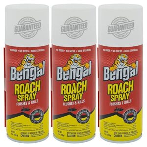 bengal roach spray, odorless stain-free dry spray, 3-count, 9 oz. aerosol cans