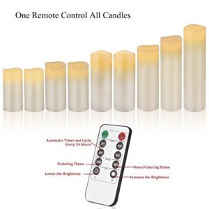 Vickiss Flameless Candles Battery Operated Candles 4" 5" 6" 7" 8" 9" Set of 9 Ivory Real Wax Pillar LED Candles with 10-Key Remote and Cycling 24 Hours Timer