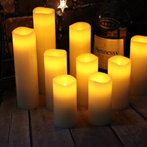 Vickiss Flameless Candles Battery Operated Candles 4" 5" 6" 7" 8" 9" Set of 9 Ivory Real Wax Pillar LED Candles with 10-Key Remote and Cycling 24 Hours Timer