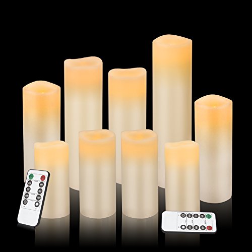 Vickiss Flameless Candles Battery Operated Candles 4" 5" 6" 7" 8" 9" Set of 9 Ivory Real Wax Pillar LED Candles with 10-Key Remote and Cycling 24 Hours Timer