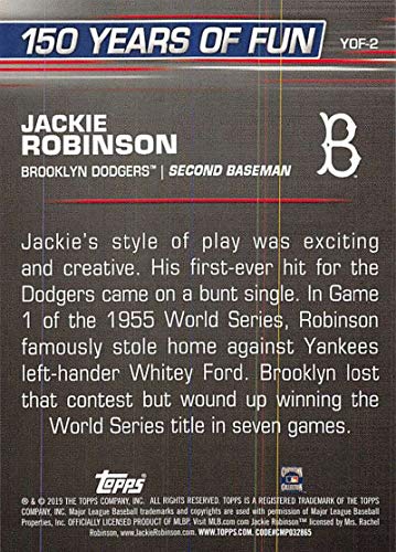 2019 Topps Opening Day 150 Years of Fun Set #YOF-2 Jackie Robinson Dodgers MLB Baseball Card NM-MT