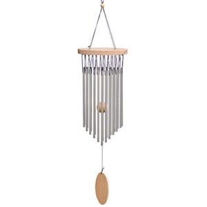 suninyo wind chimes outdoor,22 tubes wind chimes with s hook,a quality gift for garden, patio, balcony and indoor decor, silver