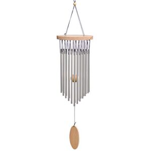 SuninYo Wind Chimes Outdoor,22 Tubes Wind Chimes with S Hook,a Quality Gift for Garden, Patio, Balcony and Indoor Decor, Silver