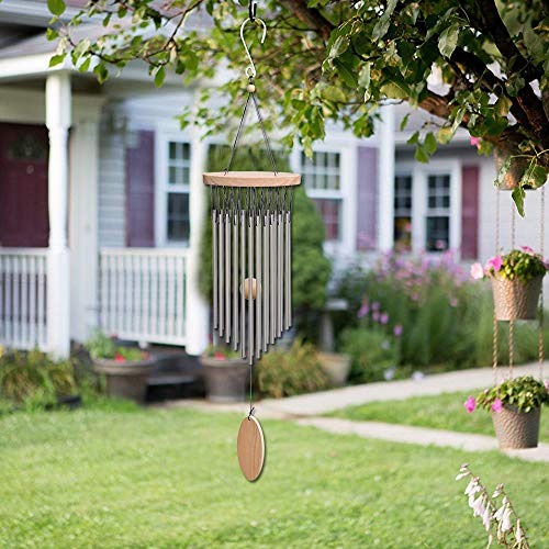 SuninYo Wind Chimes Outdoor,22 Tubes Wind Chimes with S Hook,a Quality Gift for Garden, Patio, Balcony and Indoor Decor, Silver