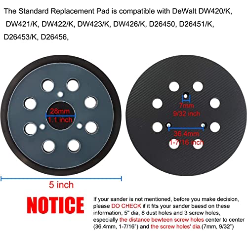 M-jump 5 inch 8 Hole Sander Hook and Loop Replacement Pad for DeWalt DW420, DW421, Dw423, DW426, D26451, D26453 Orbital Sander