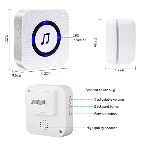 SanJie Door Chime, Door Open Contact Sensor Alarm for Business/Store/Home/Office When Entering, with 600 FT Range,55 Chimes 5 Adjustable Volume 2 Receivers +2 Sensors