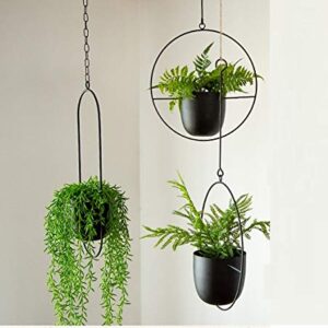 RISEON Boho Black Metal Plant Hanger,Metal Wall and Ceiling Hanging Planter, Modern Planter, Mid Century Flower Pot Plant Holder, Minimalist Planter for Indoor Outdoor Home Decor