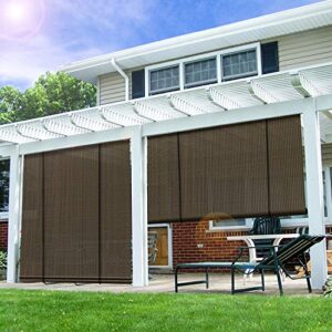 e&k sunrise 6'w x 6'h roll up shade outdoor roller shade blind sun shade uv block for patio porch backyard gazebo deck pergola (brown)
