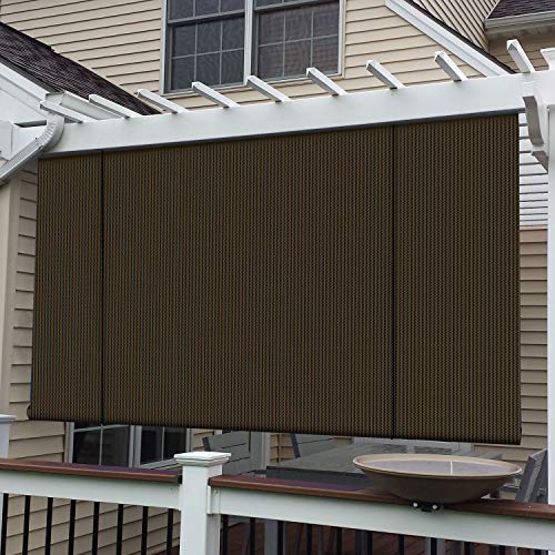 E&K Sunrise 6'W x 6'H Roll Up Shade Outdoor Roller Shade Blind Sun Shade UV Block for Patio Porch Backyard Gazebo Deck Pergola (Brown)