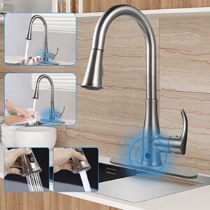 kitchen faucets with pull down sprayer,soosi touchless motion sensor single handle kitchen faucet high arc 2-function kitchen sink faucets brushed nickel one&3hole deck mount spot free stainless steel