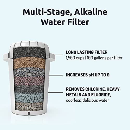 Invigorated Water Alkaline Water Filter Pitcher - Long Lasting Alkaline Water Pitcher Filter with Multi-Stage Filtration System - High pH Alkaline Pitcher Water Jug & 1 Alkaline Filter - 2.5L (White)