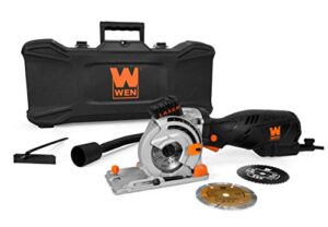 wen 3620 5-amp 3-1/2-inch plunge cut compact circular saw with laser, carrying case, and three blades