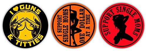 (x3) Hard Hat Stickers | I Love Guns and Titties | I Support Single Moms | Sexy Babe Motorcycle Welding Helmet Welder Decals | Funny Labels Badges Toolbox Laborer Construction Trucker