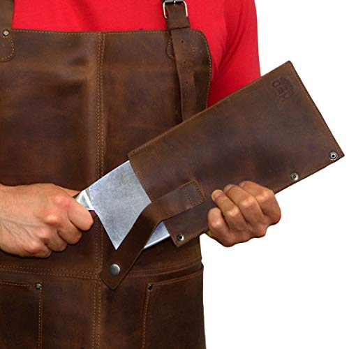 Hide & Drink, Cleaver Butcher Knife Leather Holster, Fits (4.25 x 8.25 in.) Knives/Guard/Sheath/Case/Kitchen Essentials, Handmade Includes 101 Year Warranty :: Bourbon Brown