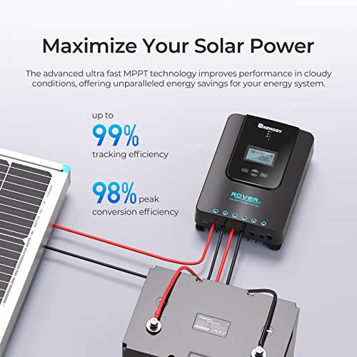 Renogy 60A 12V/24V/36V/48V DC Input MPPT Solar Charge Controller Auto Parameter Adjustable LCD Display Solar Panel Regulator fit for Gel Sealed Flooded and Lithium Battery, Rover 60A