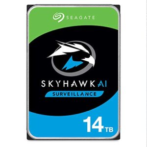 seagate skyhawk ai 14tb surveillance internal hard drive hdd–3.5 inch sata 6gb/s 256mb cache with drive health management + 3-year rescue service (st14000ve0008)