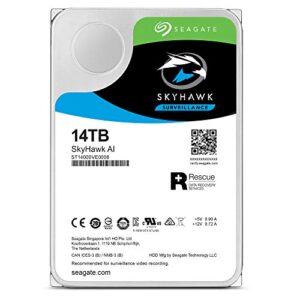 Seagate Skyhawk AI 14TB Surveillance Internal Hard Drive HDD–3.5 Inch SATA 6Gb/s 256MB Cache with Drive Health Management + 3-Year Rescue Service (ST14000VE0008)