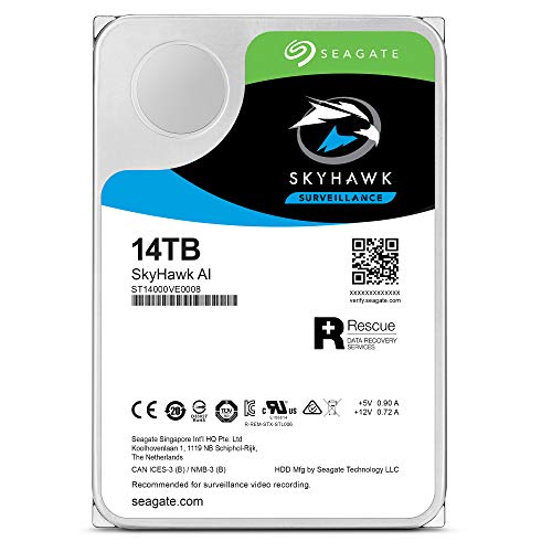 Seagate Skyhawk AI 14TB Surveillance Internal Hard Drive HDD–3.5 Inch SATA 6Gb/s 256MB Cache with Drive Health Management + 3-Year Rescue Service (ST14000VE0008)