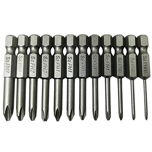 YDLQWCZ Phillips Cross Screwdriver Bits, 12Pcs 1/4 Hex Shank Magnetic Cross Phillips Screw Head Screwdriver Bits Electric Screwdriver Set Power Tools | 2 inch length