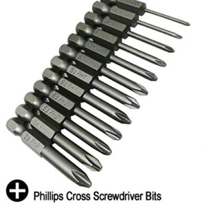 YDLQWCZ Phillips Cross Screwdriver Bits, 12Pcs 1/4 Hex Shank Magnetic Cross Phillips Screw Head Screwdriver Bits Electric Screwdriver Set Power Tools | 2 inch length