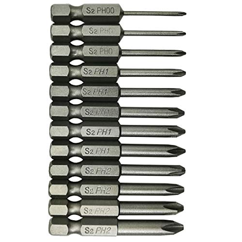 YDLQWCZ Phillips Cross Screwdriver Bits, 12Pcs 1/4 Hex Shank Magnetic Cross Phillips Screw Head Screwdriver Bits Electric Screwdriver Set Power Tools | 2 inch length