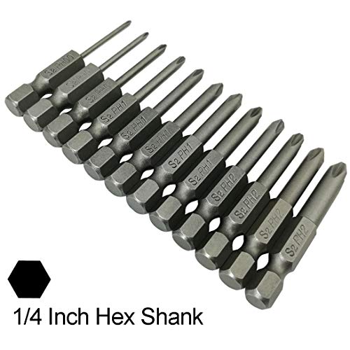 YDLQWCZ Phillips Cross Screwdriver Bits, 12Pcs 1/4 Hex Shank Magnetic Cross Phillips Screw Head Screwdriver Bits Electric Screwdriver Set Power Tools | 2 inch length