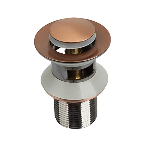 Copper Push Button Bathroom Sink Drain Stop & Pop up Lavatory Stopper with Overflow Bathroom Basin - Akicon