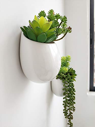 Mkono Wall Planter with Artificial Plants, Decorative Potted Fake Succulents Picks Assorted Faux Succulent in Modern Ceramic Hanging Plant Pot Vase for Home Decor, Set of 3