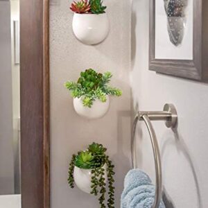 Mkono Wall Planter with Artificial Plants, Decorative Potted Fake Succulents Picks Assorted Faux Succulent in Modern Ceramic Hanging Plant Pot Vase for Home Decor, Set of 3