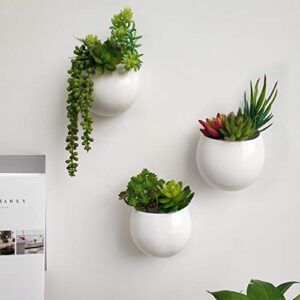 Mkono Wall Planter with Artificial Plants, Decorative Potted Fake Succulents Picks Assorted Faux Succulent in Modern Ceramic Hanging Plant Pot Vase for Home Decor, Set of 3