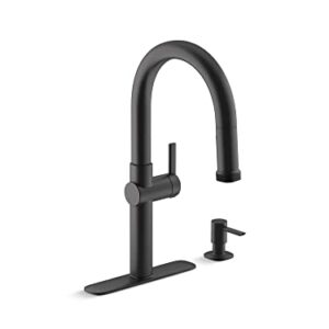 Kohler R22153-SD-BL Rune Single Handle Kitchen Faucet with Pull Down Sprayer and Soap Dispenser, Matte Black