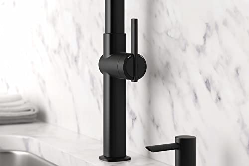 Kohler R22153-SD-BL Rune Single Handle Kitchen Faucet with Pull Down Sprayer and Soap Dispenser, Matte Black