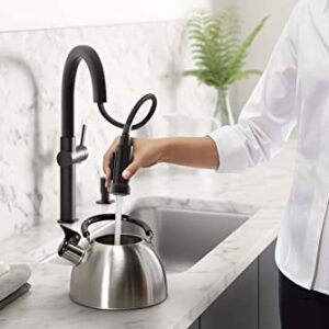 Kohler R22153-SD-BL Rune Single Handle Kitchen Faucet with Pull Down Sprayer and Soap Dispenser, Matte Black