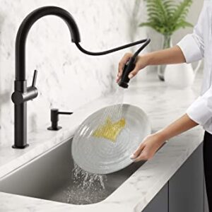 Kohler R22153-SD-BL Rune Single Handle Kitchen Faucet with Pull Down Sprayer and Soap Dispenser, Matte Black