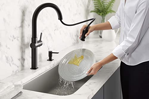 Kohler R22153-SD-BL Rune Single Handle Kitchen Faucet with Pull Down Sprayer and Soap Dispenser, Matte Black