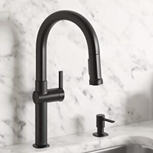 Kohler R22153-SD-BL Rune Single Handle Kitchen Faucet with Pull Down Sprayer and Soap Dispenser, Matte Black