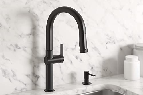 Kohler R22153-SD-BL Rune Single Handle Kitchen Faucet with Pull Down Sprayer and Soap Dispenser, Matte Black