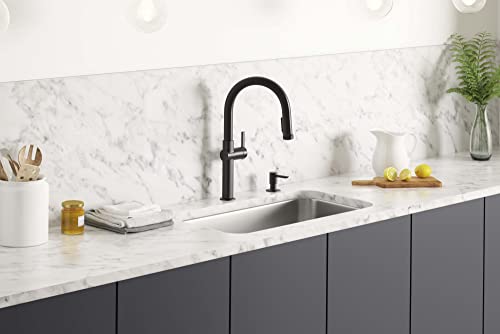 Kohler R22153-SD-BL Rune Single Handle Kitchen Faucet with Pull Down Sprayer and Soap Dispenser, Matte Black