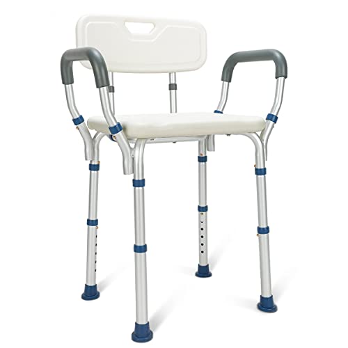 GreenChief Shower Chair with Arms and Backrest Removable, Narrow Shower Stool for Bathtub, Bath Seat Bench Adjustable Small Shower Seat for Inside Shower Stall - Elderly, Seniors, Handicap, Bariatric