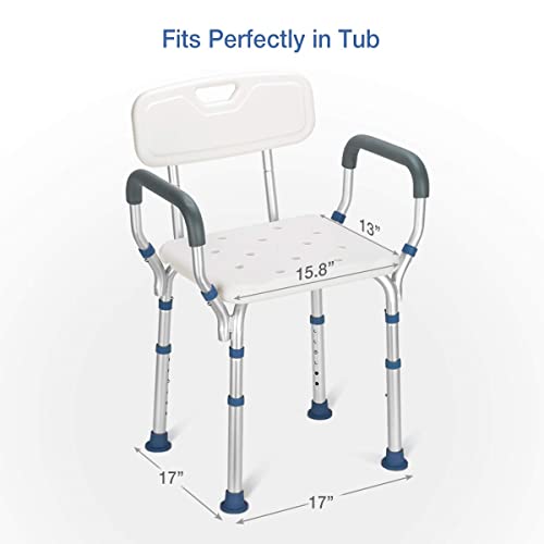 GreenChief Shower Chair with Arms and Backrest Removable, Narrow Shower Stool for Bathtub, Bath Seat Bench Adjustable Small Shower Seat for Inside Shower Stall - Elderly, Seniors, Handicap, Bariatric