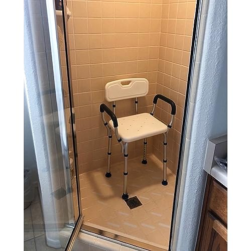 GreenChief Shower Chair with Arms and Backrest Removable, Narrow Shower Stool for Bathtub, Bath Seat Bench Adjustable Small Shower Seat for Inside Shower Stall - Elderly, Seniors, Handicap, Bariatric