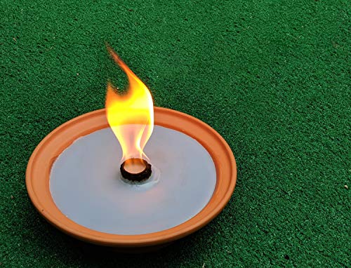 Hyoola 5 Hour Outdoor Firebowl Candle - Unscented Large Flame Wick in Terra Cotta Bowl - Insect and Mosquito Repellent Effect - for Table, Patio, Yard, Camping, Outdoors - Blue.