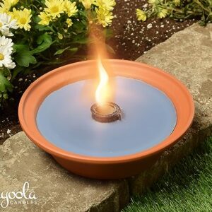 Hyoola 5 Hour Outdoor Firebowl Candle - Unscented Large Flame Wick in Terra Cotta Bowl - Insect and Mosquito Repellent Effect - for Table, Patio, Yard, Camping, Outdoors - Blue.