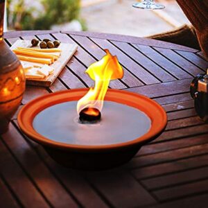 Hyoola 5 Hour Outdoor Firebowl Candle - Unscented Large Flame Wick in Terra Cotta Bowl - Insect and Mosquito Repellent Effect - for Table, Patio, Yard, Camping, Outdoors - Blue.