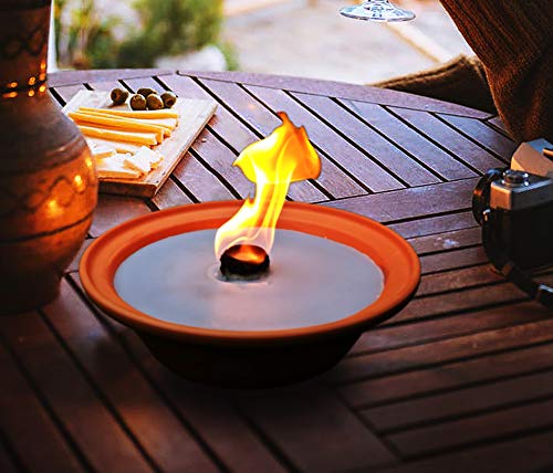 Hyoola 5 Hour Outdoor Firebowl Candle - Unscented Large Flame Wick in Terra Cotta Bowl - Insect and Mosquito Repellent Effect - for Table, Patio, Yard, Camping, Outdoors - Blue.