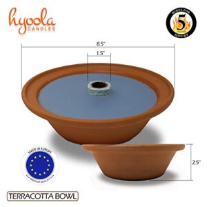 Hyoola 5 Hour Outdoor Firebowl Candle - Unscented Large Flame Wick in Terra Cotta Bowl - Insect and Mosquito Repellent Effect - for Table, Patio, Yard, Camping, Outdoors - Blue.