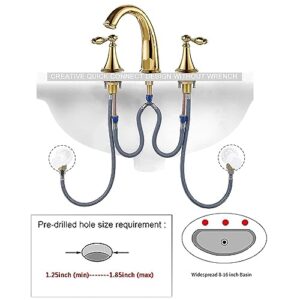 Beelee Gold Solid Brass Widespread Bathroom Faucet 3 Hole Two Handle Deck Mounted Faucet High Arc Lavatory Sink Taps with Ceramic Valve and 2 Hoses