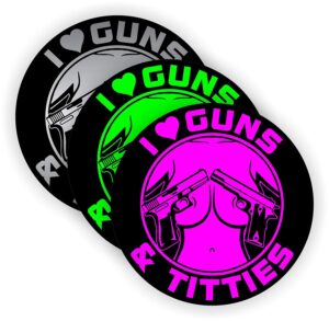 (x3) hard hat stickers | i love guns and titties | sexy babe motorcycle welding helmet welder decals | funny labels badges toolbox laborer construction trucker cowboy rodeo truckin redneck girl boobie