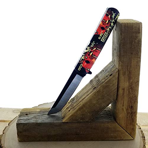 Falcon Spring Assisted Open Pocket Folding Knife with Japanese Culture Art Design Handle for Collection, Gift, Hunting, Fishing, Camping and Daily Used (Oni)